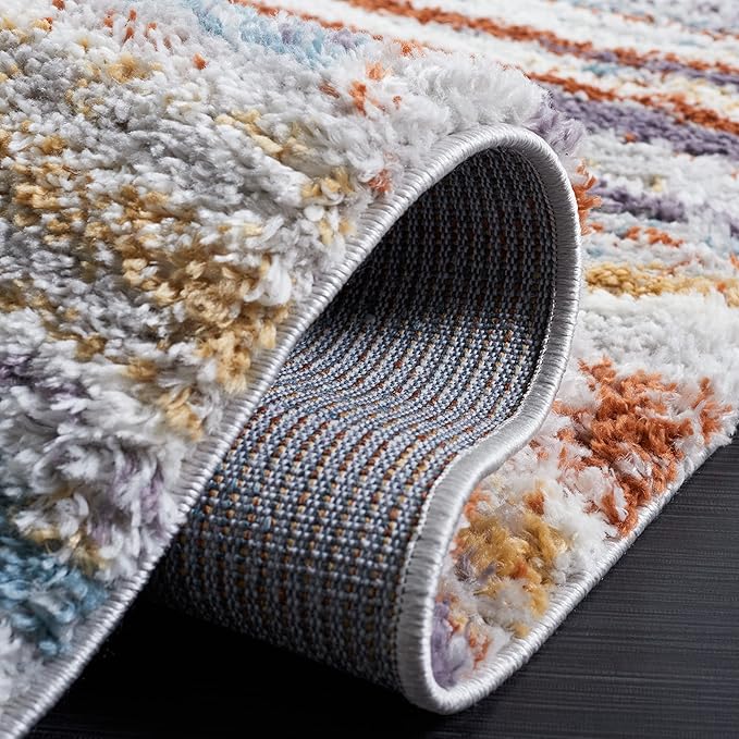 SAFAVIEH Berber Shag Collection Runner Rug - 2'3" x 10', Blue Rust & Ivory, Stripe Design, Non-Shedding & Easy Care, 1.25-inch Thick Ideal for High Traffic Areas in Living Room, Bedroom (BER565A)