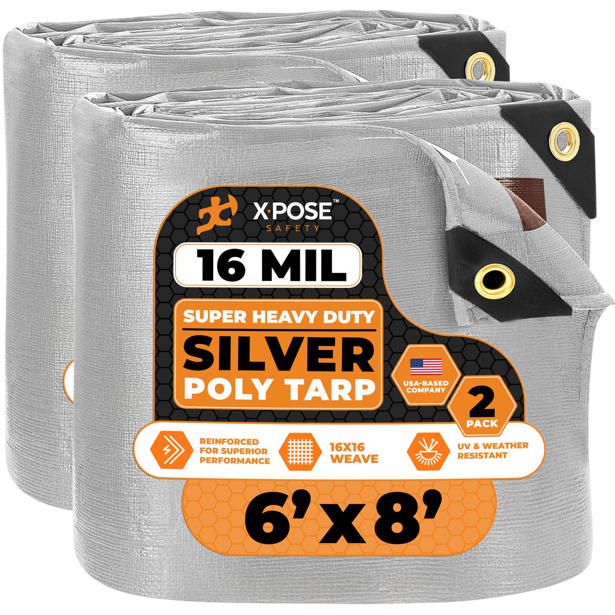 Xpose Safety Super Heavy-Duty 6' x 8' Silver/Brown Poly Tarp - Image 1