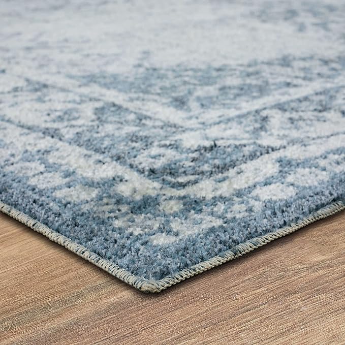 Mohawk Home Cassandra Abstract Geometric, Ornamental Denim Blue 2' x 10' Area Rug Perfect for Living Room, Dining Room, Office