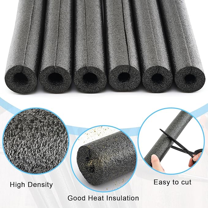 Amylove 6 Pcs 1 Feet Foam Pipe Insulation Foam Tube Insulating Water Pipe Pool Swim Noodles Heat Preservation Pipes Covers for Tubing Outdoor Freeze Protection(Black,1/2 Inch)