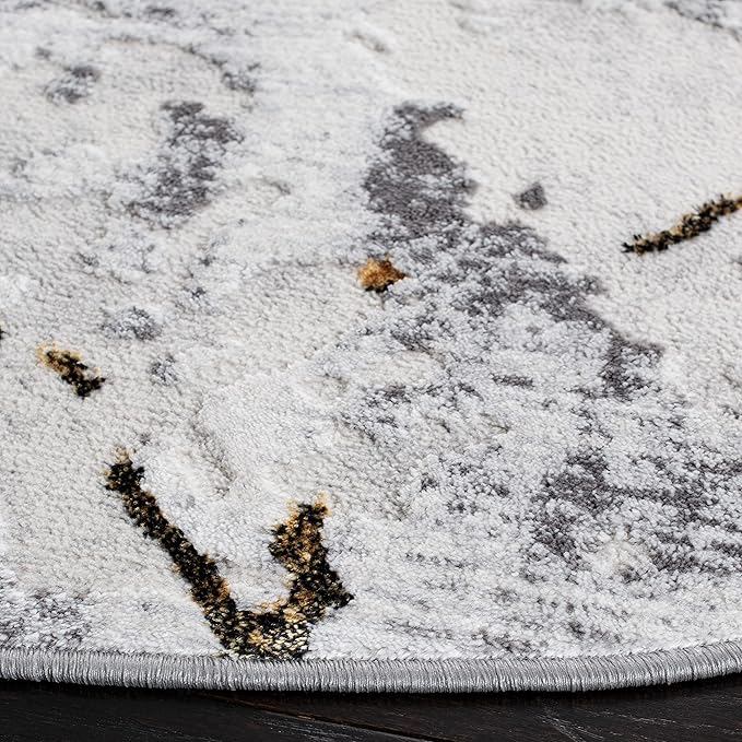 SAFAVIEH Amelia Collection 5' Round Grey/Gold ALA293G Modern Abstract Non-Shedding Living Room Dining Bedroom Foyer Area Rug