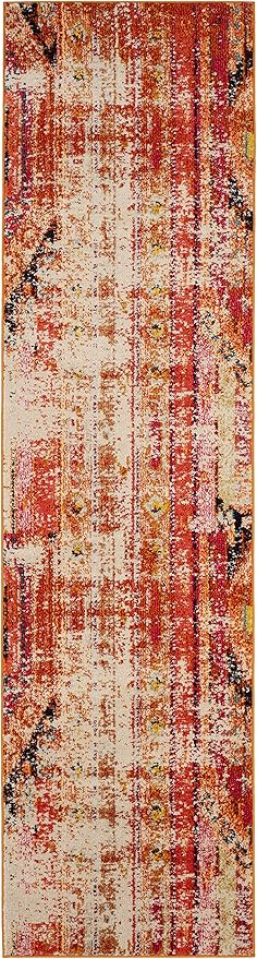 SAFAVIEH Monaco Collection Runner Rug - 2'2" x 8', Orange & Multi, Boho Chic Tribal Distressed Design, Non-Shedding & Easy Care, Ideal for High Traffic Areas in Living Room, Bedroom (MNC222H)