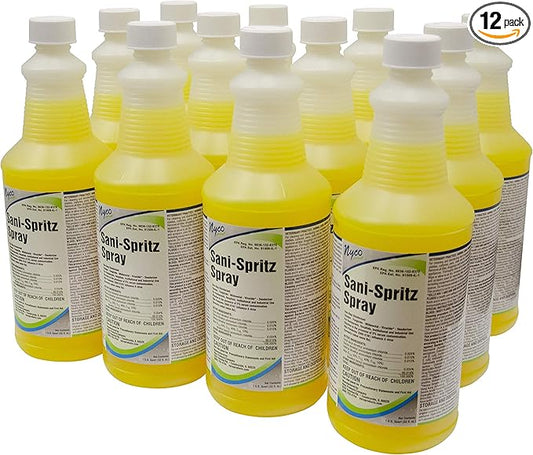 Nyco Sani-Spritz Spray - 32 oz RTU Spray Bottles - Case of 12 (sprayers not included) - Disinfectant - Cleaner - Mildewstat - Deodorizer - One-Step Disinfectant Cleaner