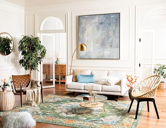 SAFAVIEH Monaco Collection Area Rug - 2'2" x 4', Forest Green & Light Blue, Non-Shedding & Easy to Clean, Distressed Medallion Design, Ideal for Front Door, Kitchen, Entryway, Accent Space (MNC243F)