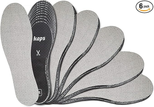 6 Pair Pack Anti Odour Shoe Insoles Set with Odor Eating Charcoal, Shoe Inserts, Kaps Odour Stop