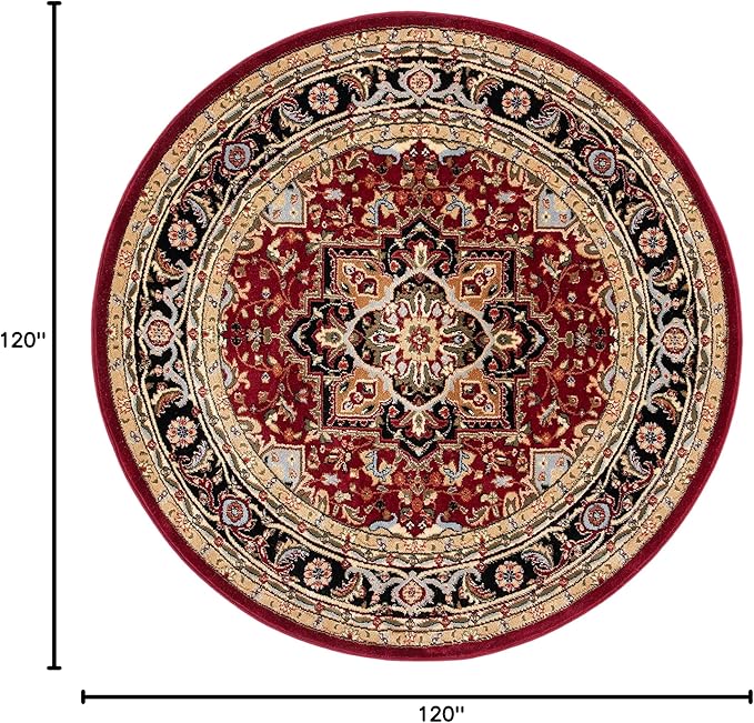 SAFAVIEH Lyndhurst Collection Area Rug - 10' Round, Red & Black, Traditional Oriental Design, Non-Shedding & Easy Care, Ideal for High Traffic Areas in Living Room, Bedroom (LNH330B)