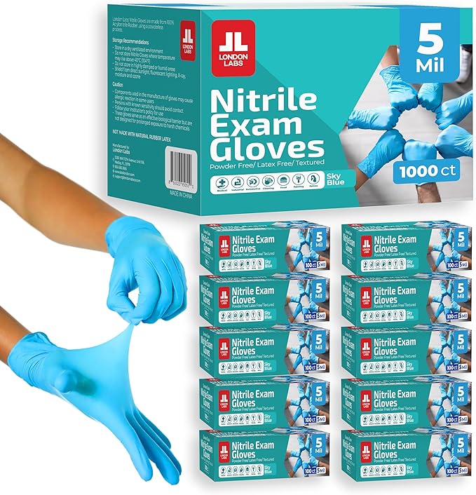 Sky Blue 5 Mil Nitrile Exam Gloves Disposable Latex Free | Medical Rubber Gloves for Doctors, EMT, First Aid Kit, Food Service & Cleaning | Bulk Nitrile for Mechanics (1000 CT) - Small