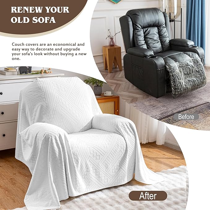 Waterproof Recliner Cover, Anti-Slip Reclining Chair Covers, Pet-Friendly, Washable, Durable and Breathable Couch Covers – Reversible Design for Sofa Protection(71x71in/White)