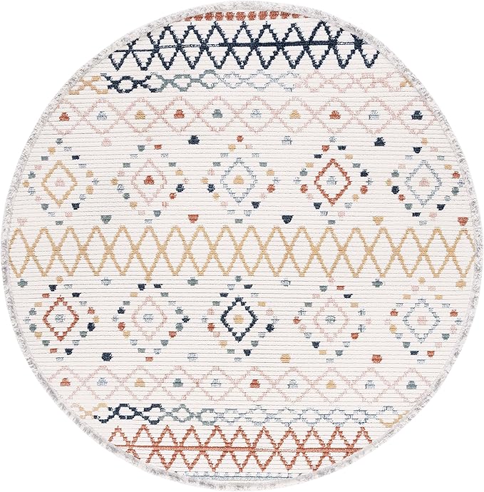 SAFAVIEH Marrakech Collection 6'7" Round Ivory/Multi MRK612A Moroccan Boho Tribal Rustic Area Rug