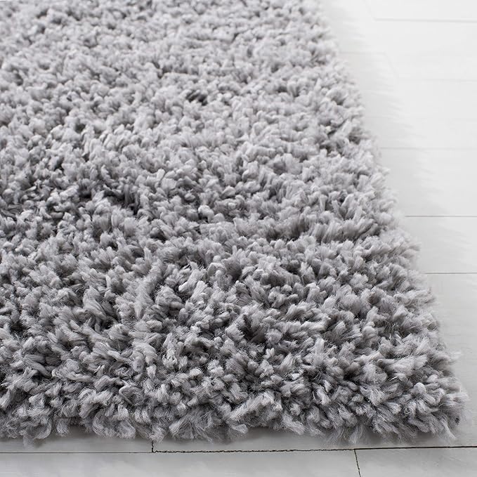 SAFAVIEH August Shag Collection Runner Rug - 2' x 7', Silver, Solid Design, Non-Shedding & Easy Care, 1.5-inch Thick Ideal for High Traffic Areas in Living Room, Bedroom (AUG200G)