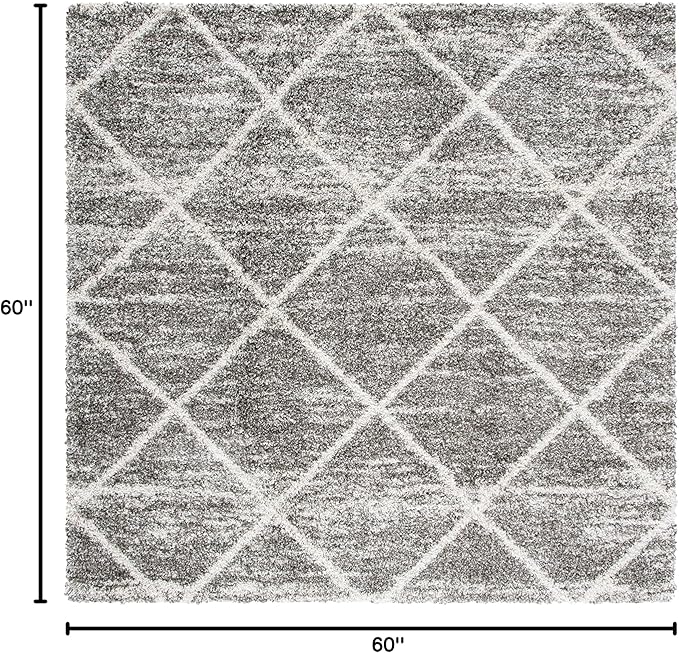 SAFAVIEH Hudson Shag Collection Area Rug - 5' Square, Distressed Grey & Ivory, Trellis Design, Non-Shedding & Easy Care, 2-inch Thick Ideal for High Traffic Areas in Living Room, Bedroom (SGH281K)