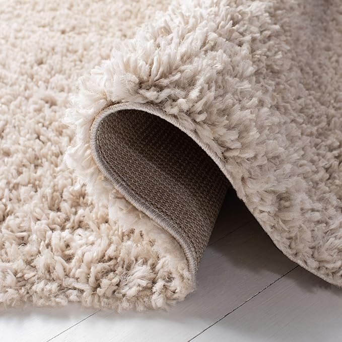 SAFAVIEH August Shag Collection Area Rug - 5'3" x 7'6", Beige, Solid Design, Non-Shedding & Easy Care, 1.5-inch Thick Ideal for High Traffic Areas in Living Room, Bedroom (AUG200D)