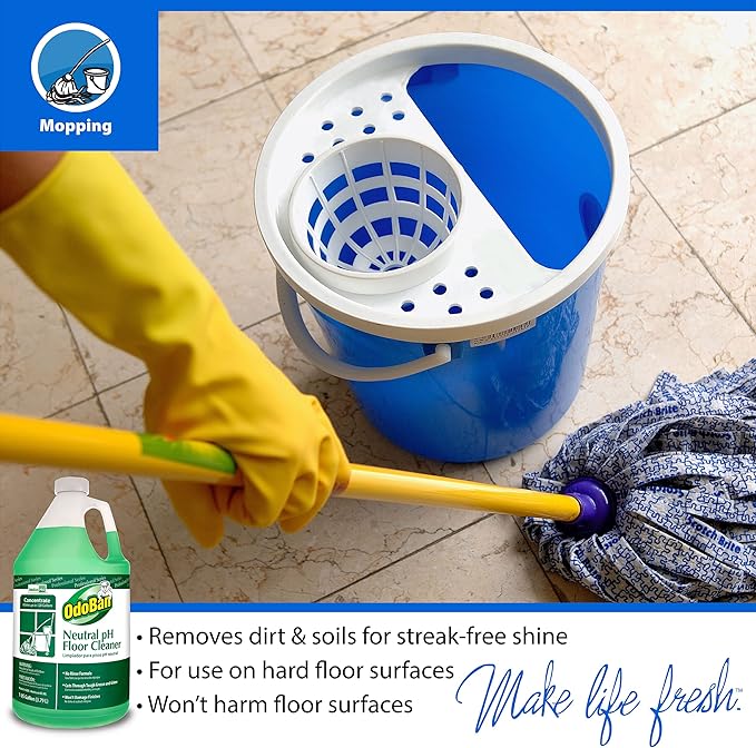 OdoBan Professional Series Neutral pH No Rinse Floor Cleaner Concentrate, Made in The USA, 4 Gallons