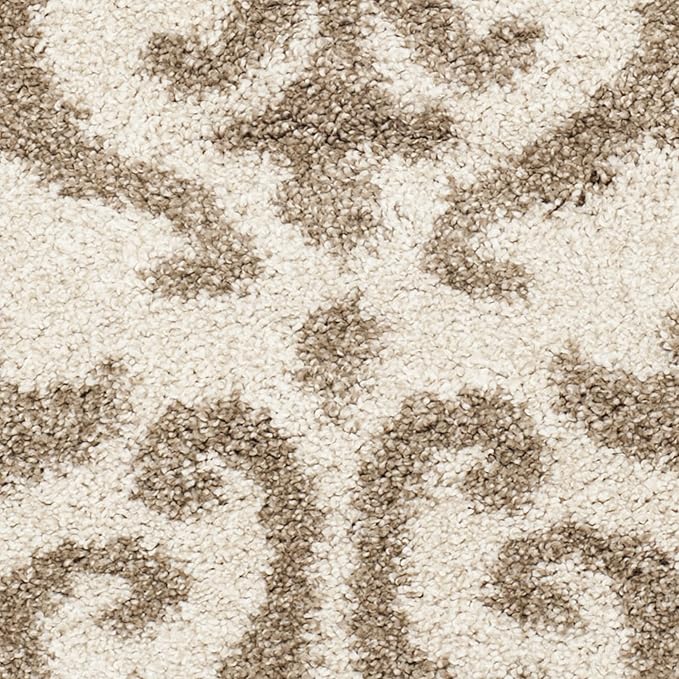 SAFAVIEH Florida Shag Collection Area Rug - 6'7" Round, Cream & Beige, Damask Design, Non-Shedding & Easy Care, 1.2-inch Thick Ideal for High Traffic Areas in Living Room, Bedroom (SG462-1113)