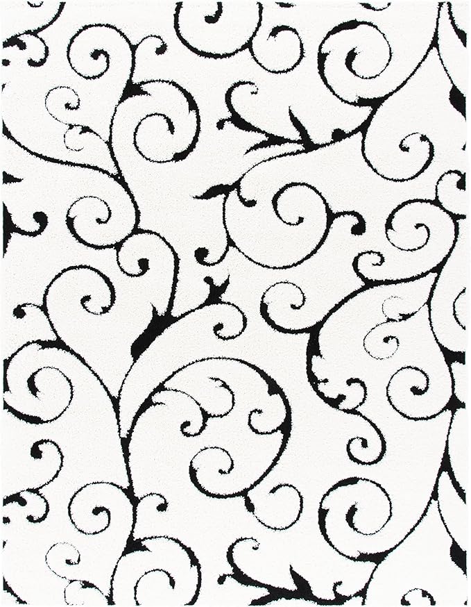 SAFAVIEH Area Rug 9x12 - Florida Shag Collection - Large - Ivory & Black, Scroll Design, Non-Shedding & Easy to Clean, High-Low Plush Pile, Ideal for Living Room, Bedroom, Dining Space (SG455-1290)