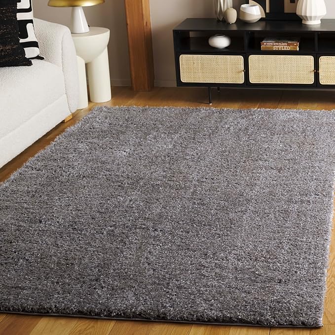SAFAVIEH Lindsay Shag Collection Area Rug - 5'3" x 7'6", Dark Grey, Contemporary Design, Ideal for High Traffic Areas in Living Room, Bedroom & Dining Room (LNS560G-5)