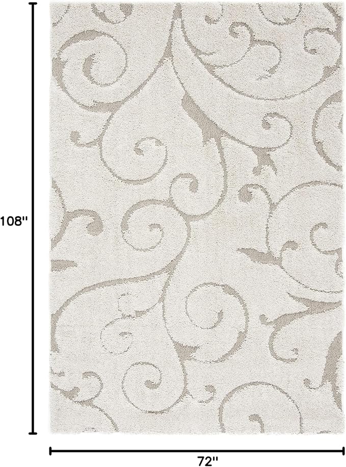 SAFAVIEH Florida Shag Collection Area Rug - 6' x 9', Cream & Beige, Scroll Design, Non-Shedding & Easy to Clean, High-Low Plush Pile, Ideal for Living Room, Bedroom, Dining Space (SG455-1113)