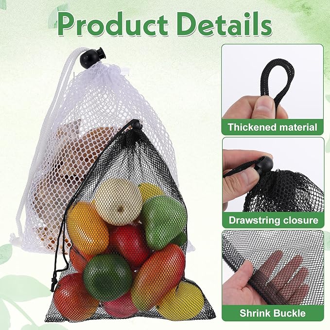 6 Pcs Mesh Bags with Drawstring, 7.87 x 5.9 Inch Small Mesh Bags Storage Bag with Cord Lock Black Mini Meshes Bag for Fruits, Candy, Cosmetics, Golf Stuff Balls