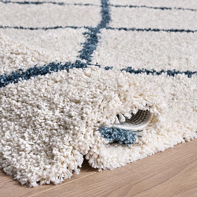 SAFAVIEH Hudson Shag Collection Area Rug - 9' x 12', Ivory & Slate Blue, Modern Trellis Design, Non-Shedding & Easy Care, 2-inch Thick Ideal for High Traffic Areas in Living Room, Bedroom (SGH281T)
