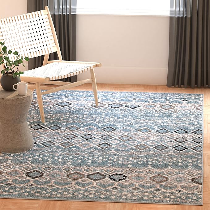 SAFAVIEH Amsterdam Collection Accent Rug - 2'3" x 4', Blue & Ivory, Moroccan Boho Design, Non-Shedding & Easy Care, Ideal for High Traffic Areas in Entryway, Living Room, Bedroom (AMS108L)