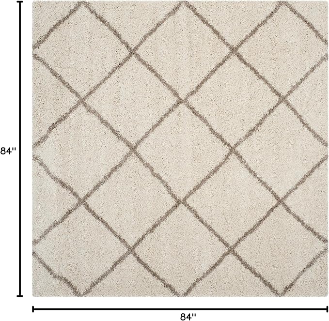 SAFAVIEH Hudson Shag Collection Area Rug - 7' Square, Ivory & Beige, Modern Trellis Design, Non-Shedding & Easy Care, 2-inch Thick Ideal for High Traffic Areas in Living Room, Bedroom (SGH281D)