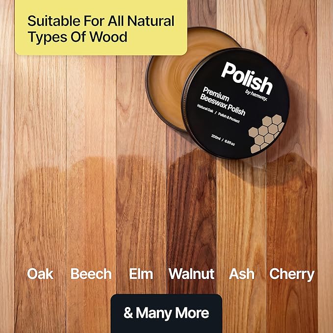 Natural Oak Beeswax Furniture Polish 200 ml / 6.8 fl oz, & 2 Lint-Free Cloths, Natural Furniture Wax for Wood Protection, Modern & Antique, Wood Wax for Furniture, Restores & Protects, Long-Lasting