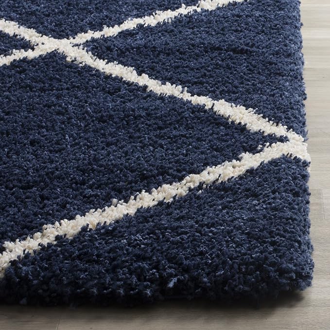 SAFAVIEH Hudson Shag Collection Area Rug - 9' Square, Navy & Ivory, Modern Trellis Design, Non-Shedding & Easy Care, 2-inch Thick Ideal for High Traffic Areas in Living Room, Bedroom (SGH281C)