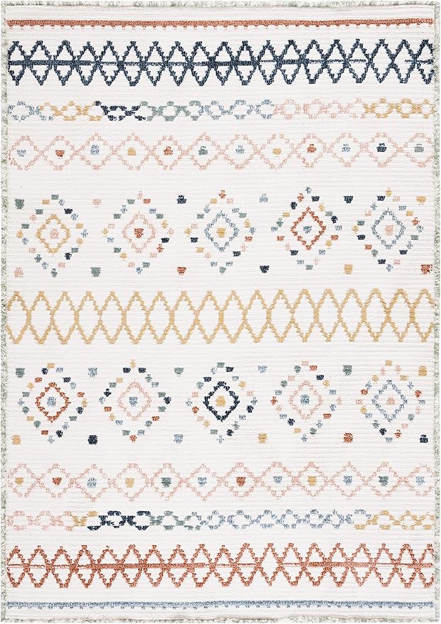 SAFAVIEH Marrakech Collection Accent Rug - 4' x 6', Ivory & Multi, Moroccan Boho Tribal Rustic Design, Non-Shedding & Easy Care, Ideal for High Traffic Areas in Foyer, Living Room, Bedroom (MRK612A)