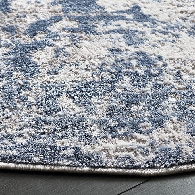 SAFAVIEH Amelia Collection Area Rug - 6'7" Round, Dark Blue & Grey, Modern Abstract Design, Non-Shedding & Easy Care, Ideal for The Living Room, Dining, Bedroom (ALA705M)
