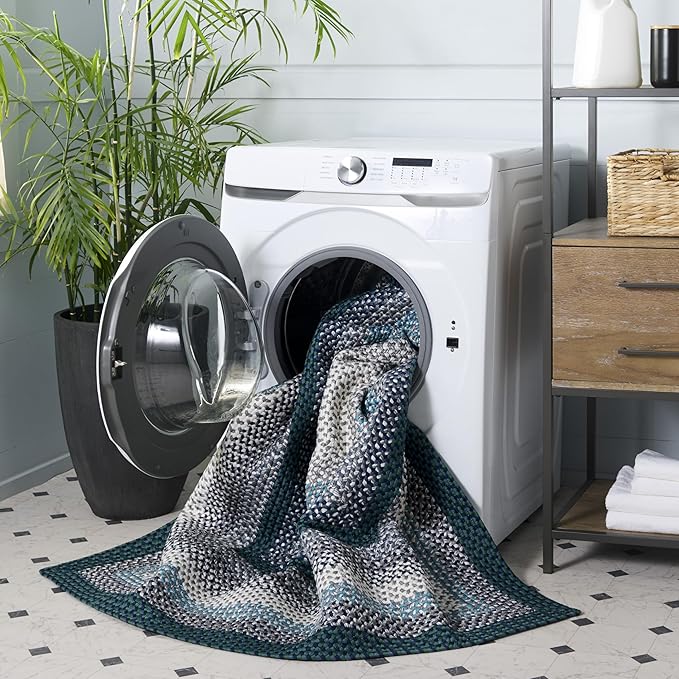 SAFAVIEH Washable Rug Outdoor Braided Collection - 5' x 8', Teal & Multi, Handmade & Reversible, Non-Shedding & Easy to Clean, Ideal for Patio, Backyard, Mudroom (BRD308J)