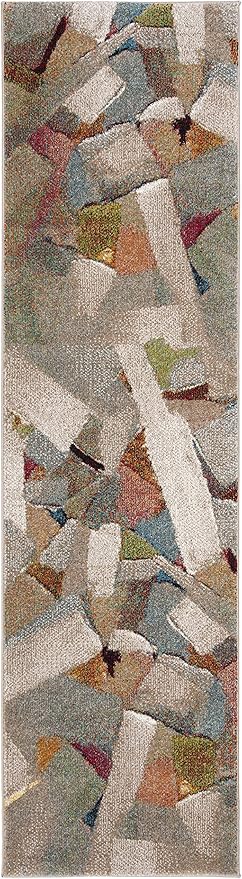 SAFAVIEH Porcello Collection Runner Rug - 2'3" x 14', Grey & Multi, Modern Abstract Design, Non-Shedding & Easy Care, Ideal for High Traffic Areas in Living Room, Bedroom (PRL6937B)