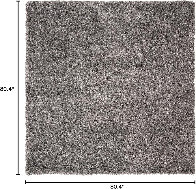 SAFAVIEH Fontana Shag Collection Area Rug - 6'7" Square, Silver, Solid Design, Non-Shedding & Easy Care, 2-inch Thick Ideal for High Traffic Areas in Living Room, Bedroom (FNT800G)
