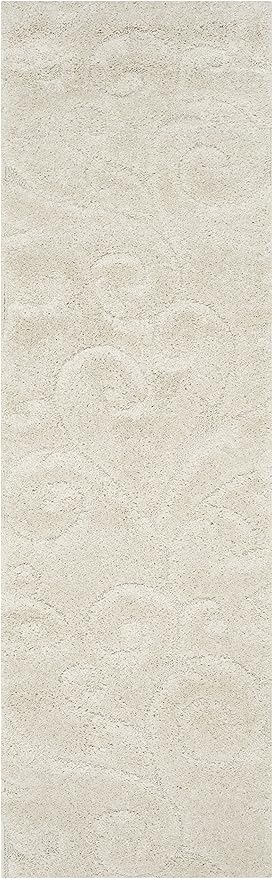 SAFAVIEH Florida Shag Collection Runner Rug - 2'3" x 15', Cream & Cream, Scroll Design, Non-Shedding & Easy to Clean, High-Low Plush Pile, Ideal for Bedroom, Foyer, Hallway (SG455-1111)