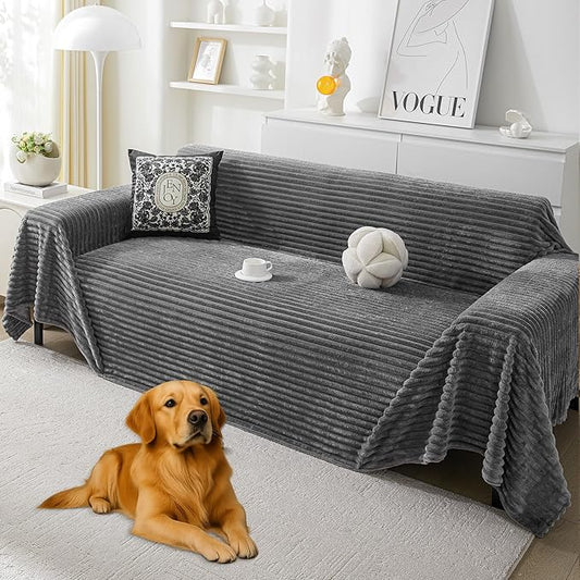 HAOMAIJIA Faux Fur Sofa Covers Couch Covers for 2 Cushion Couch Sofa Pet Friendly Soft Non Slip Couch Cover for Dogs Washable Sectional Couch Covers L Shape Furniture Protector (Grey, 71"x102")