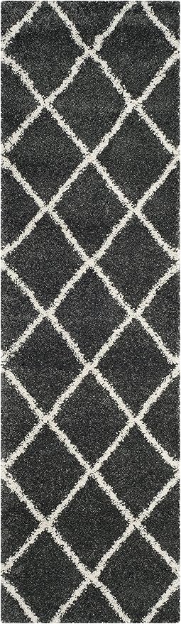 SAFAVIEH Hudson Shag Collection Runner Rug - 2'3" x 6', Dark Grey & Ivory, Modern Trellis Design, Non-Shedding & Easy Care, 2-inch Thick Ideal for High Traffic Areas in Living Room, Bedroom (SGH281G)