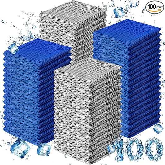 BBTO 100 Pack Cooling Towel - Microfiber Cold Sports Sweat Rags Neck & Face Breathable Ice Chilly Towel for Gym Yoga Golf Workout Beach Accessories