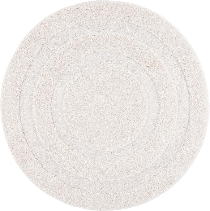 SAFAVIEH Florida Shag Collection Area Rug - 6'7" Round, Creme & Creme, Border Design, Non-Shedding & Easy Care, 1.2-inch Thick Ideal for High Traffic Areas in Living Room, Bedroom (SG454-1111)