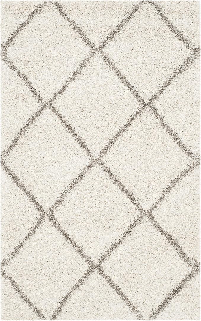 SAFAVIEH Hudson Shag Collection Accent Rug - 3' x 5', Ivory & Grey, Modern Trellis Design, Non-Shedding & Easy Care, 2-inch Thick Ideal for High Traffic Areas in Foyer, Living Room, Bedroom (SGH281A)