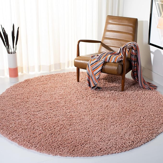 SAFAVIEH August Shag Collection 6'7" Round Rose AUG200X Solid Non-Shedding Living Room Bedroom Dining Room Entryway Plush 1.5-inch Thick Area Rug