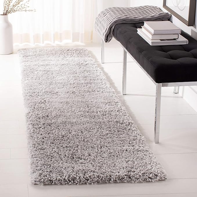 SAFAVIEH Fontana Shag Collection Runner Rug - 2'3" x 10', Grey, Solid Design, Non-Shedding & Easy Care, 2-inch Thick Ideal for High Traffic Areas in Living Room, Bedroom (FNT800F)