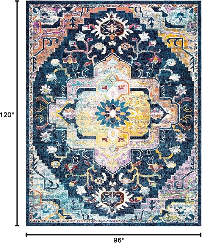 SAFAVIEH Crystal Collection Area Rug - 8' x 10', Navy & Fuchsia, Medallion Distressed Design, Non-Shedding & Easy Care, Ideal for High Traffic Areas in Living Room, Bedroom (CRS501H)