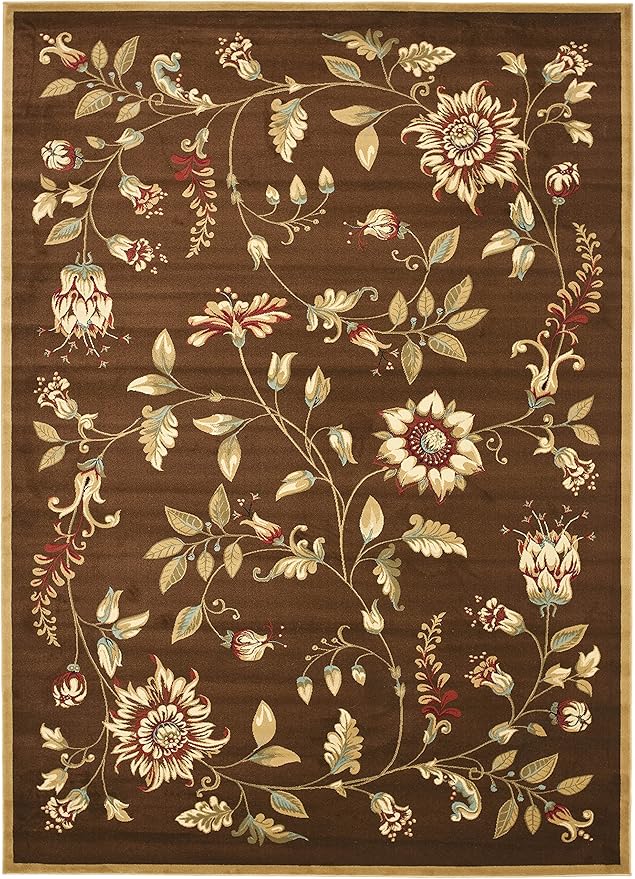SAFAVIEH Lyndhurst Collection Area Rug - 6'7" x 9'6", Brown & Multi, Traditional Floral Design, Non-Shedding & Easy Care, Ideal for High Traffic Areas in Living Room, Bedroom (LNH552-2591)