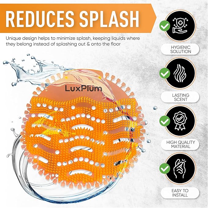 Urinal Screens Deodorizer 10 Pack Long-Lasting Orange Scent, Splash Control Urinal Mats Odor Eliminator for Wet & Dry Urinals Bathroom Freshener, Toilet Deodorizer, Urinal Cakes