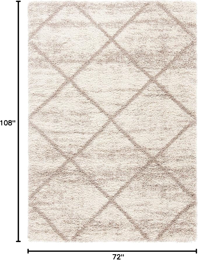 SAFAVIEH Hudson Shag Collection Area Rug - 6' x 9', Multi Ivory & Beige, Modern Trellis Design, Non-Shedding & Easy Care, 2-inch Thick Ideal for High Traffic Areas in Living Room, Bedroom (SGH281H)