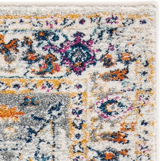 SAFAVIEH Evoke Collection Area Rug - 9' x 12', Ivory & Grey, Oriental Medallion Distressed Design, Non-Shedding & Easy Care, Ideal for High Traffic Areas in Living Room, Bedroom (EVK275A)