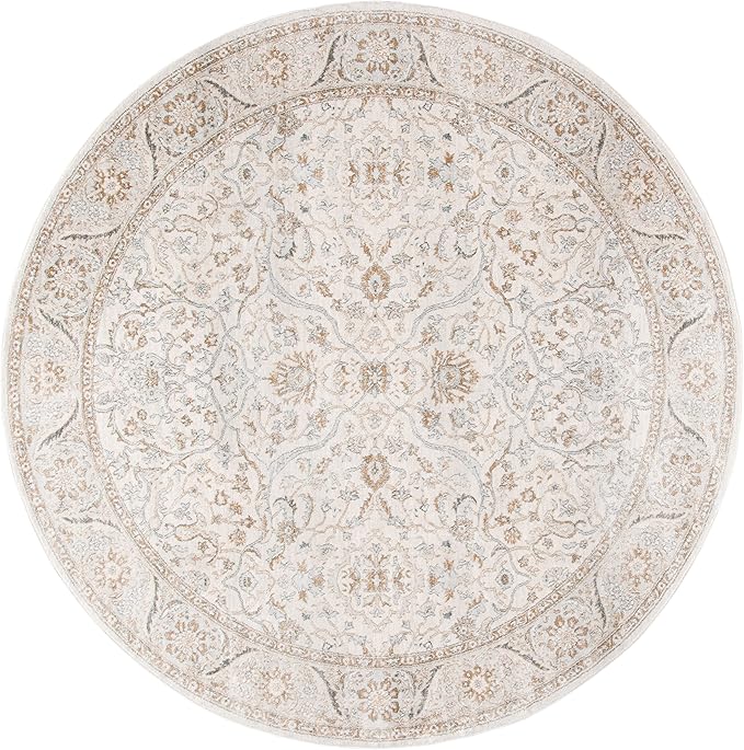 SAFAVIEH Isabella Collection Area Rug - 10' Round, Cream & Beige, Oriental Design, Non-Shedding & Easy Care, Ideal for High Traffic Areas in Living Room, Bedroom, Dining (ISA912A-10R)