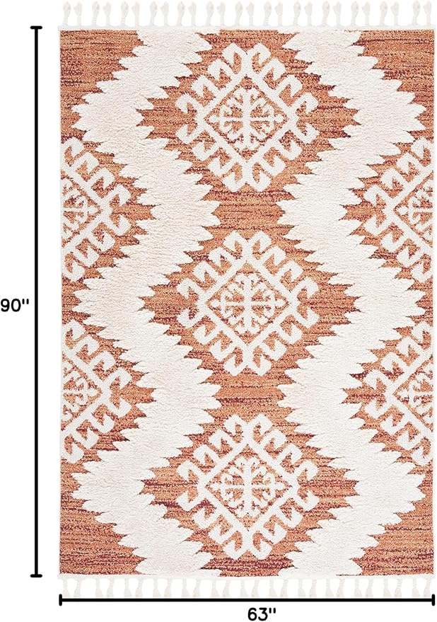 SAFAVIEH Moroccan Tassel Shag Collection Area Rug - 5'3" x 7'6", Orange & Ivory, Boho Design, Non-Shedding & Easy Care, 2-inch Thick Ideal for High Traffic Areas in Living Room, Bedroom (MTS652P)