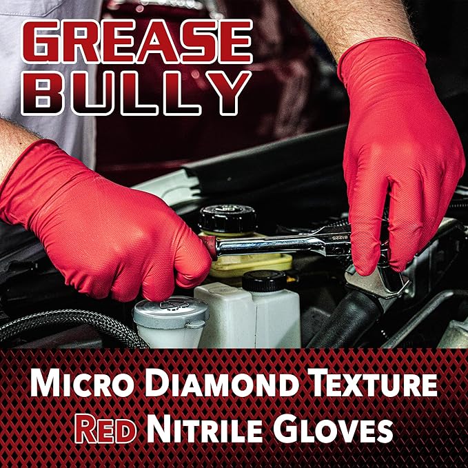 EPPCO Grease Bully 7-Mil Red Nitrile Gloves Disposable Powder Free, Latex Free Textured Superior Grip Glove, Singles