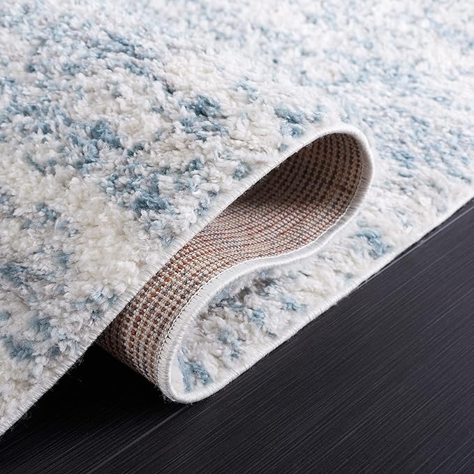 SAFAVIEH Berber Shag Collection Area Rug - 10' x 14', Ivory & Light Aqua, Contemporary Design, Ideal for High Traffic Areas in Living Room, Bedroom & Dining Room (BER563J-10)