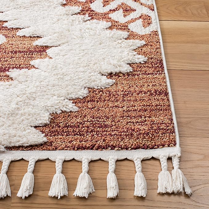SAFAVIEH Moroccan Tassel Shag Collection Runner Rug - 2'3" x 8', Orange & Ivory, Boho Design, Non-Shedding & Easy Care, 2-inch Thick Ideal for High Traffic Areas in Living Room, Bedroom (MTS652P)
